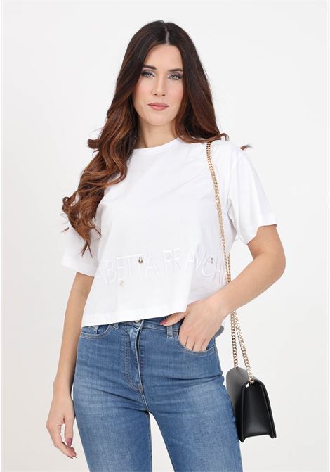 Oversize white women's t-shirt with logo ELISABETTA FRANCHI | MA00141E2270